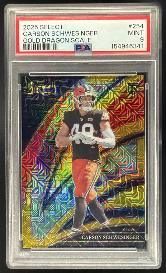 2025 Panini Select Carson Schwesinger Gold /10 Rookie PSA 9