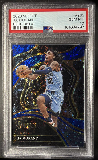 2023-24 Panini Select Ja Morant #265 Blue Disco Prizm 1/25 Courtside PSA 10