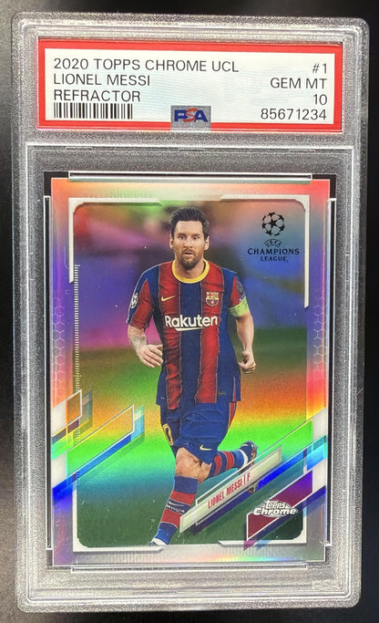 2020-21 Topps Chrome UEFA Champions League Lionel Messi #1 Refractor PSA 10