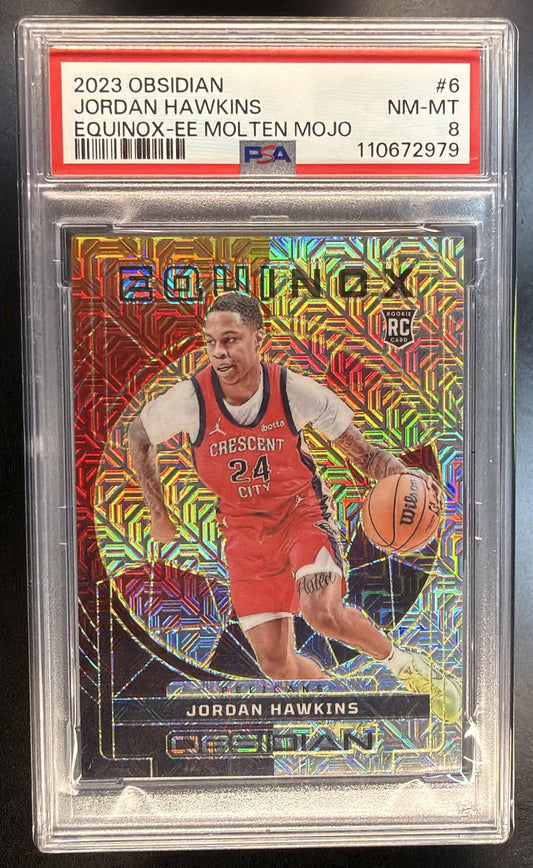 2023 Panini Obsidian Jordan Hawkins #8 Electric Etch Molten Mojo RC PSA 8