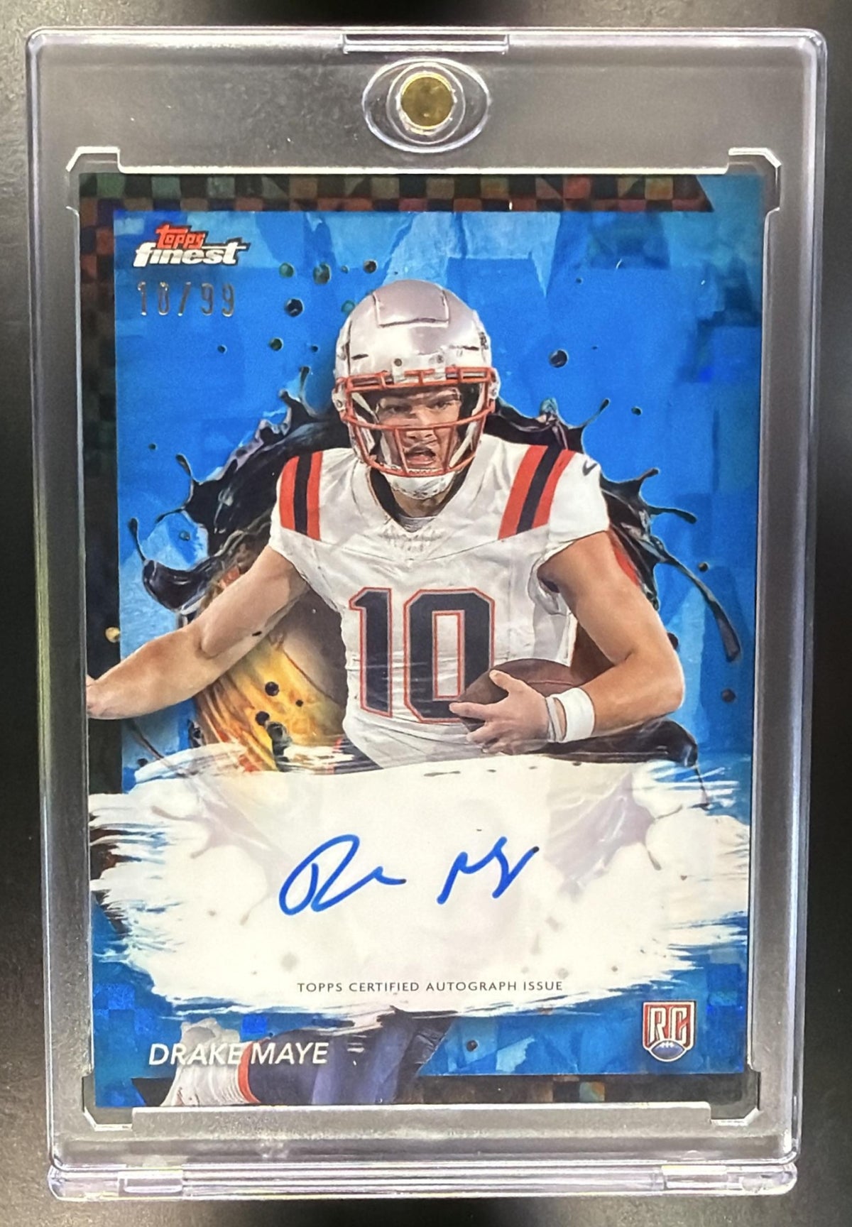 2024 Topps Finest Drake Maye #RFA-DM Rookie Auto Blue Checkerboard Refractor /99 RC
