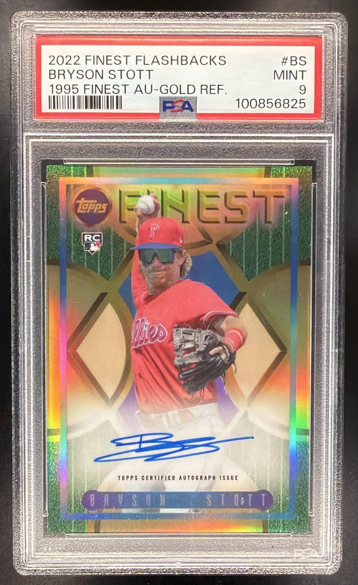 2022 Topps Finest Flashbacks Bryson Stott #95FA-BS 1995 Auto Gold Refractor /15 RC PSA 9