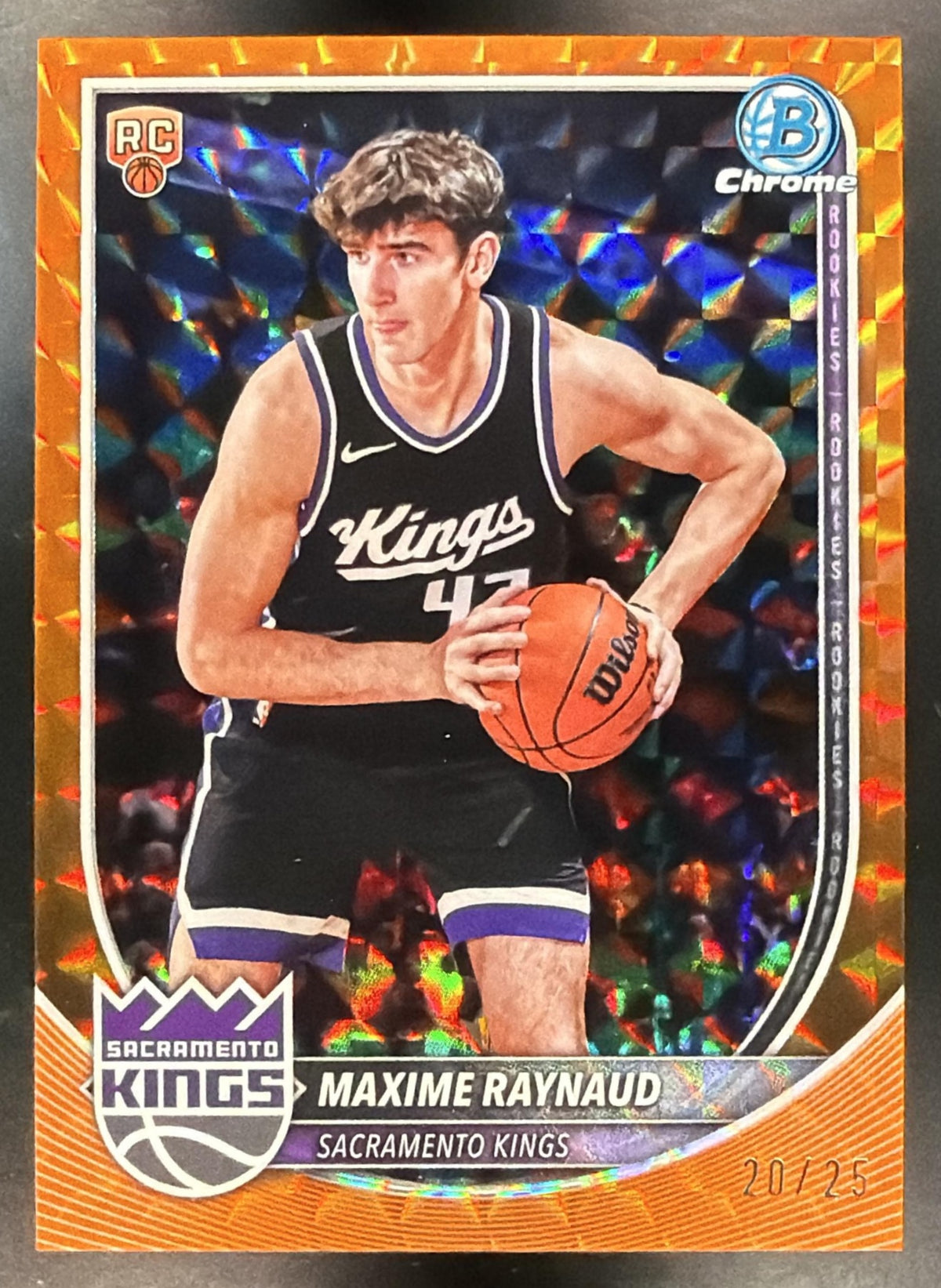 2025-26 Bowman Maxime Raynaud #BCV-43 Chrome Orange Geometric Refractor 20/25 RC