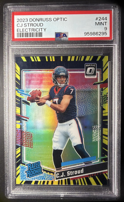 2023 Panini Donruss Optic C.J. Stroud #244 Electricity Prizm /69 RC Rated Rookie PSA 9