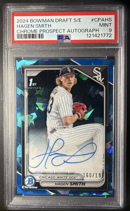 2024 Bowman Draft Sapphire Hagen Smith #CPA-HS Chrome Auto /199 1st Prospect PSA 9