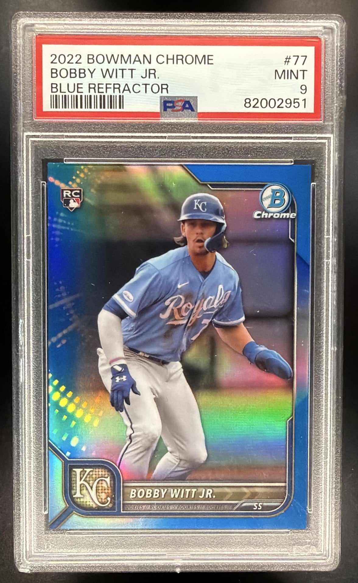 2022 Bowman Chrome Bobby Witt Jr. #77 Blue Refractor 24/150 RC PSA 9