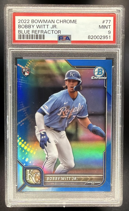 2022 Bowman Chrome Bobby Witt Jr. #77 Blue Refractor 24/150 RC PSA 9