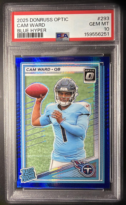 2025 Panini Donruss Optic Cam Ward #293 Rated Rookie Blue Hyper Prizm PSA 10