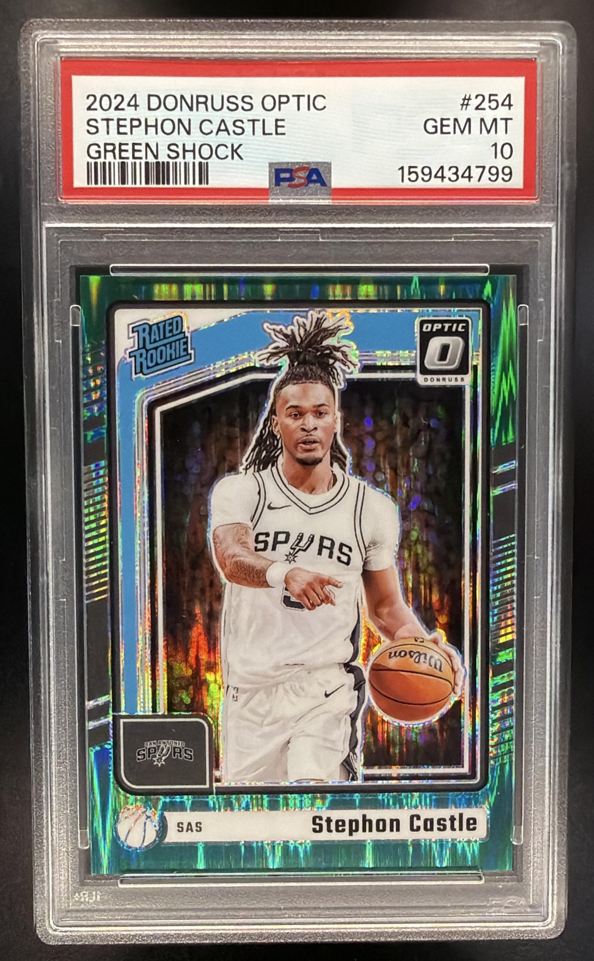 2024 Panini Donruss Optic Stephon Castle #254 Green Shock Prizm /149 RC Rated Rookie PSA 10