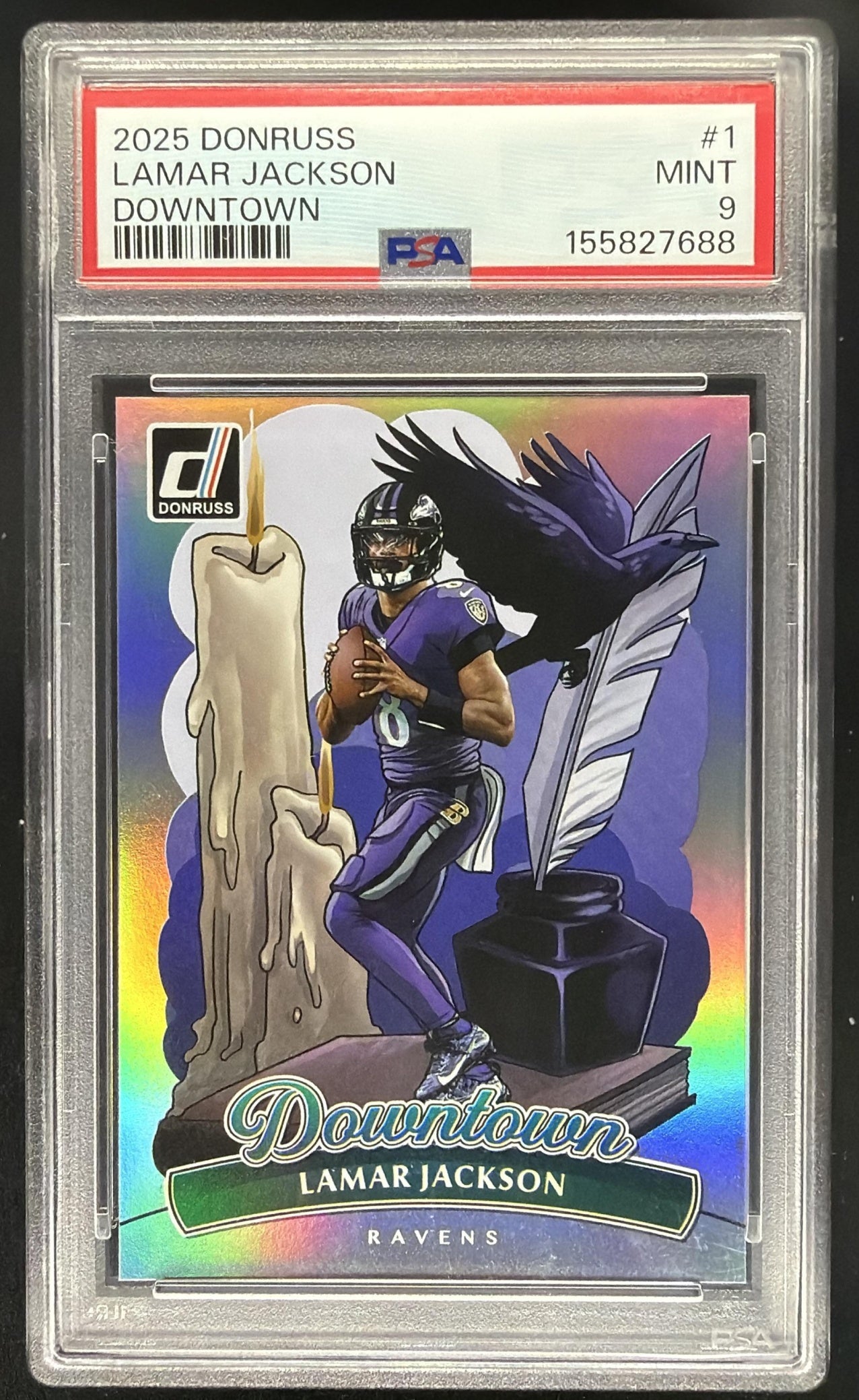 2025 Panini Donruss Lamar Jackson #1 Downtown SP PSA 9