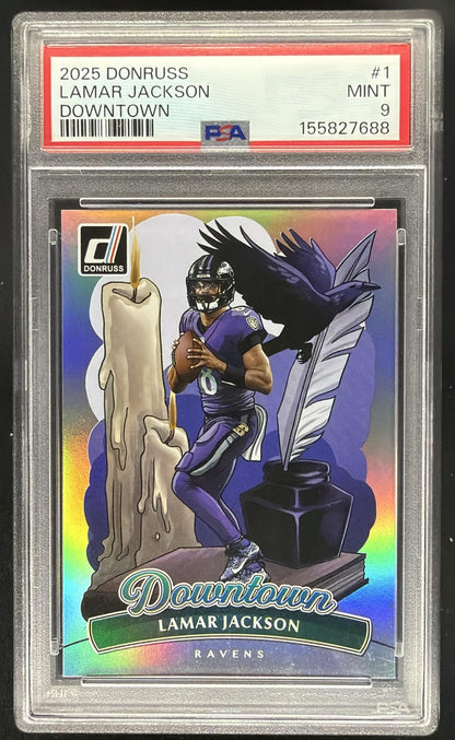2025 Panini Donruss Lamar Jackson #1 Downtown SP PSA 9