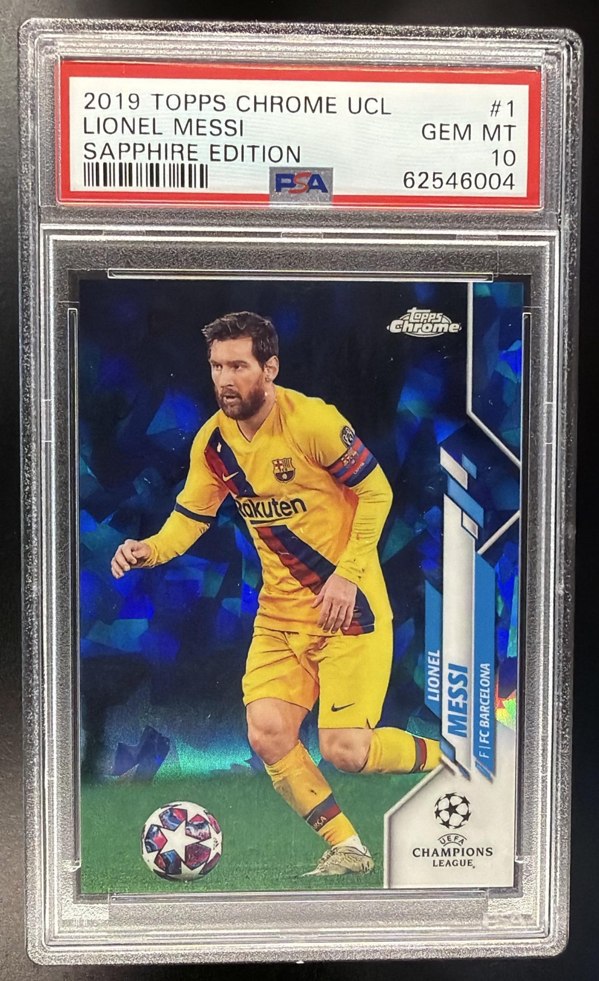 2019 Topps Chrome UEFA Champions League Lionel Messi #1 Sapphire PSA 10