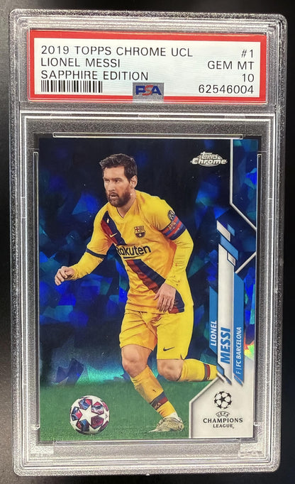 2019 Topps Chrome UEFA Champions League Lionel Messi #1 Sapphire PSA 10