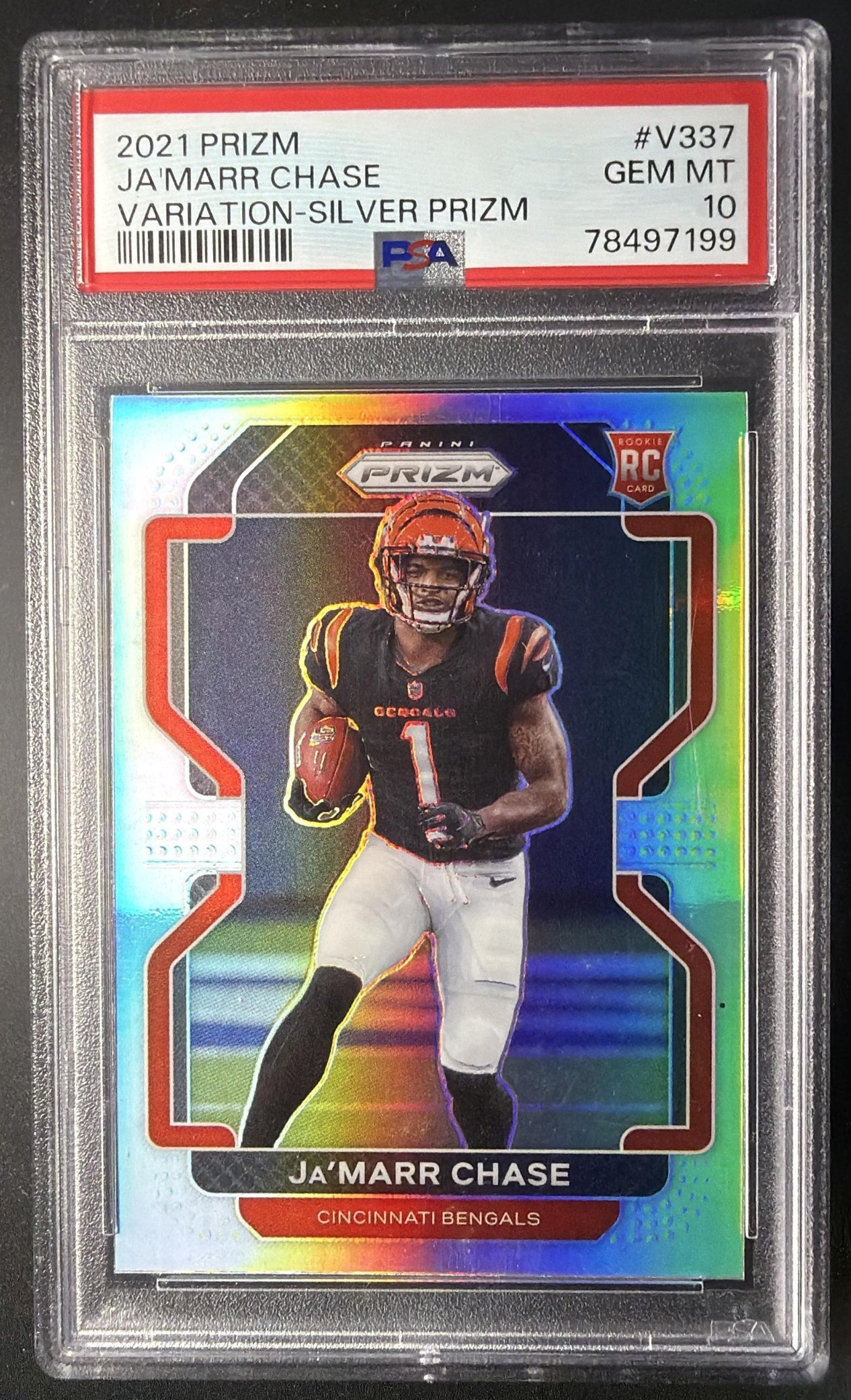 2021 Panini Prizm Ja'Marr Chase #V-337 Rookie Variation Silver RC PSA 10