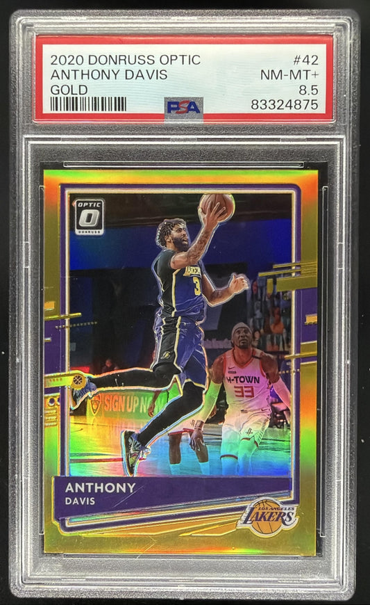 2020-21 Panini Donruss Optic Anthony Davis #42 Gold Prizm 9/10 PSA 8.5