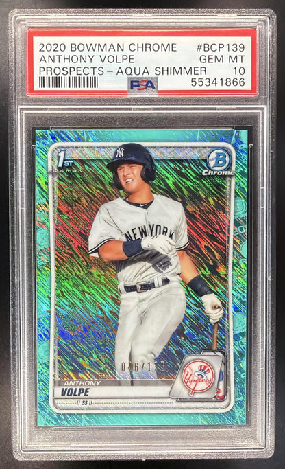2020 Bowman Anthony Volpe #BCP-139 Chrome Aqua Shimmer Refractor /125 1st Prospect PSA 10