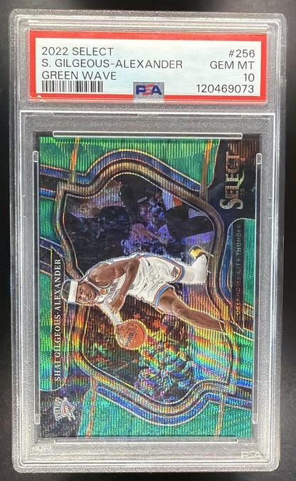2022 Panini Select Shai Gilgeous-Alexander #256 Green Wave Prizm /50 Courtside PSA 10