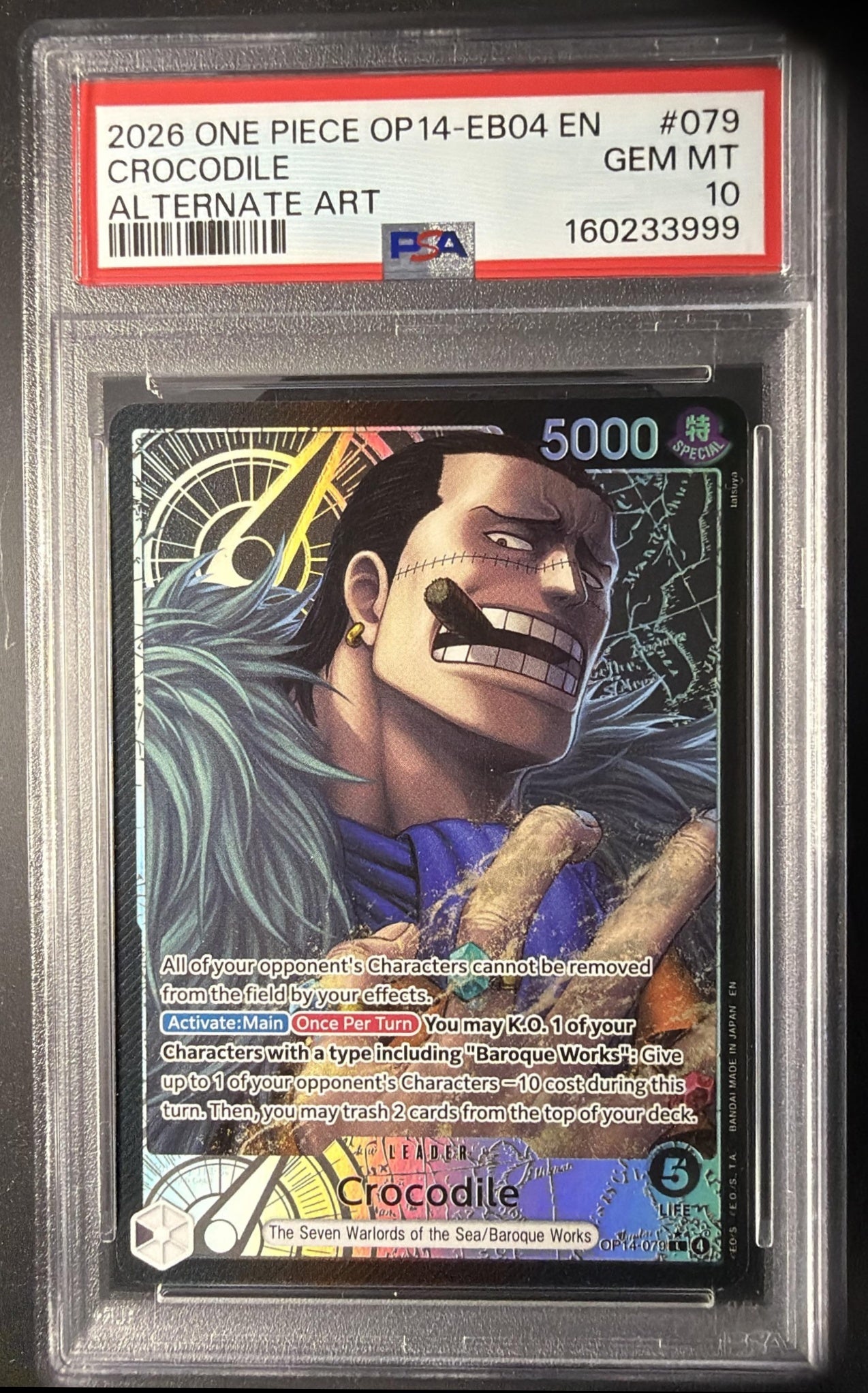 2026 One Piece Azure Sea's Seven Crocodile #OP14-079 Leader PSA 10