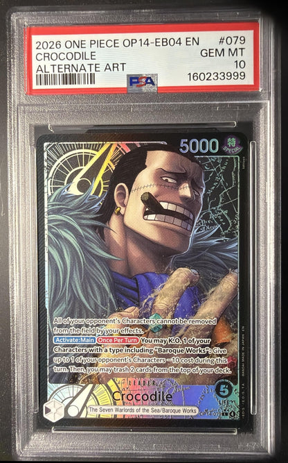 2026 One Piece Azure Sea's Seven Crocodile #OP14-079 Leader PSA 10