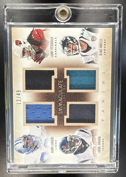 2014 Panini Immaculate Collection Barry Sanders Blake Bortles Andre Johnson Larry Fitzgerald #4-3RDS Quad Jerseys /49