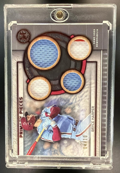 2023 Topps Museum Collection Bryce Harper #SPPPQR-BH Single Player Primary Pieces Quad Relics Ruby /10 MEM