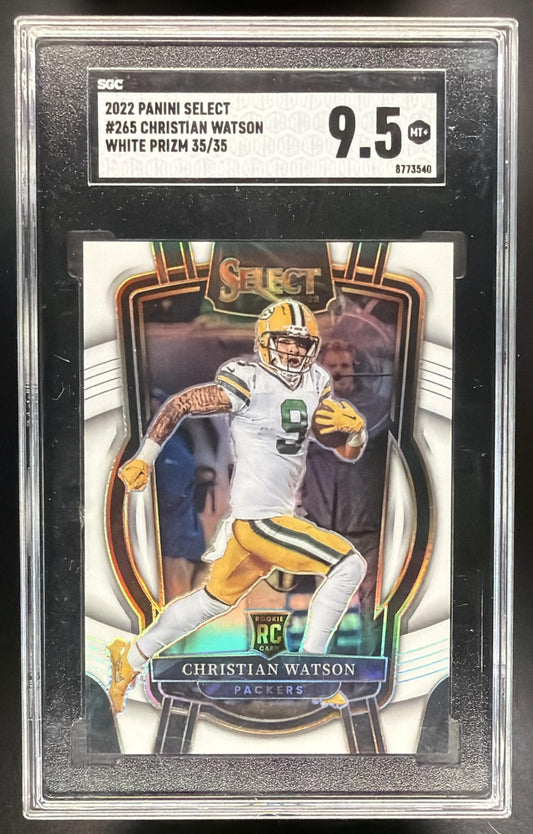 2022 Panini Select Christian Watson #265 White Prizm Club RC SGC 9.5
