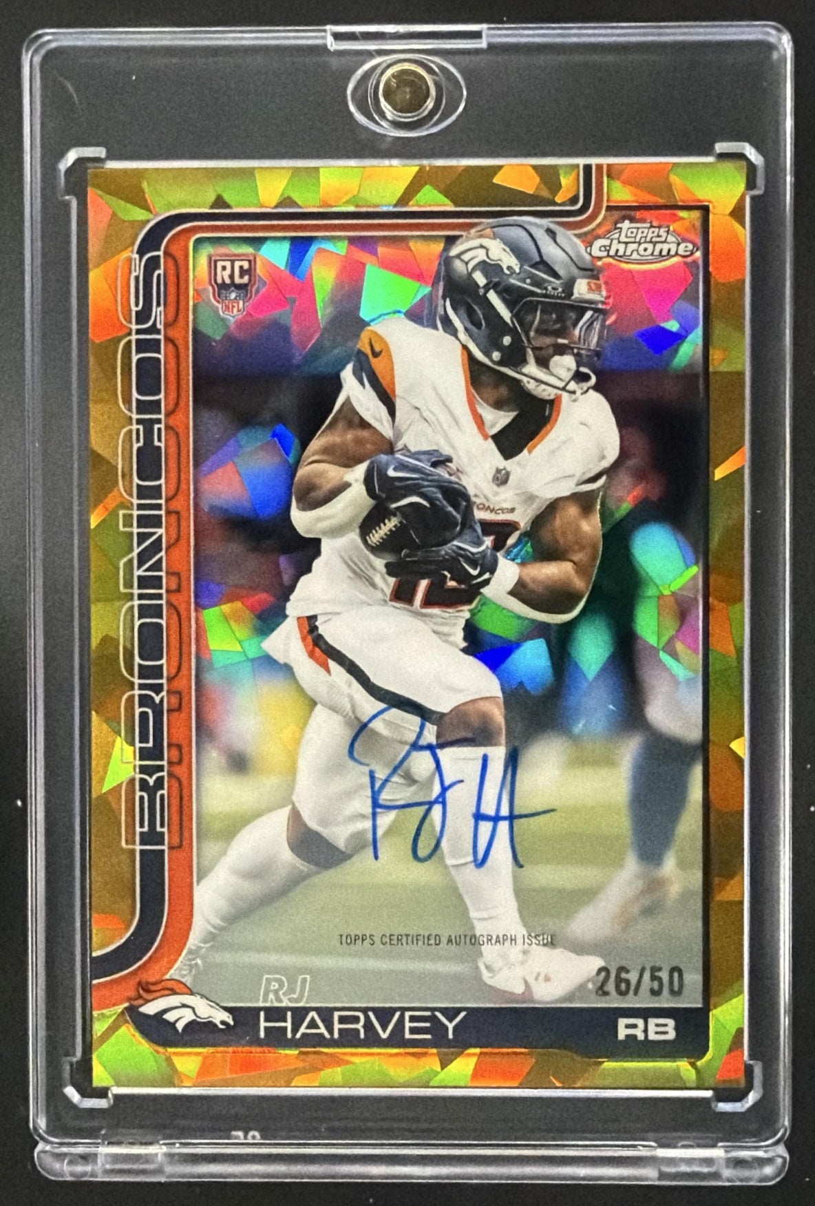 2025 Topps Chrome RJ Harvey #RA-RH Rookie Auto Gold Refractor 26/50 RC