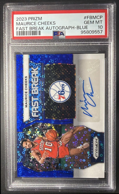 2023 Panini Prizm Maurice Cheeks #FB-MCP Fast Break Auto Blue Disco /49 PSA 10