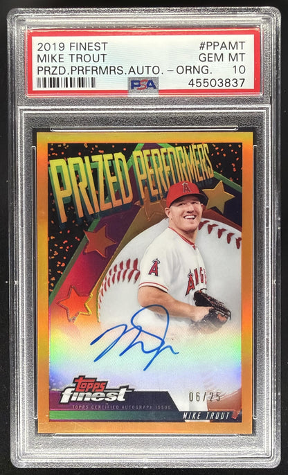 2019 Topps Finest Mike Trout #FOA-MT Origins Auto Orange 6/25 PSA 10