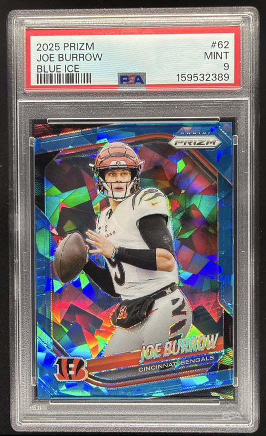 2025 Panini Prizm Joe Burrow #62 Blue Ice /99 PSA 9