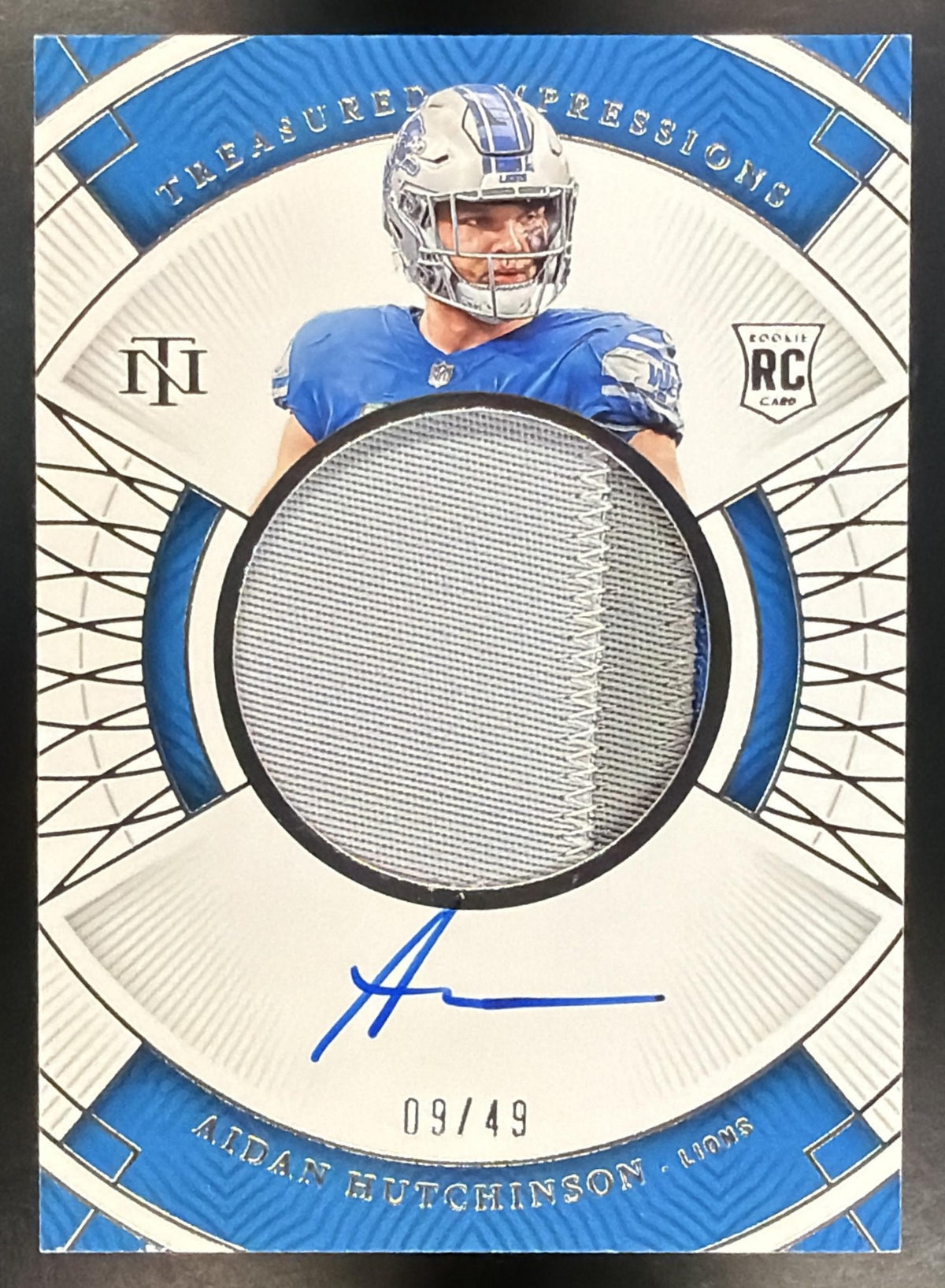 2022 Panini National Treasures Aidan Hutchinson #TI-AHU Treasured Impressions 9/49 Rookie Patch Auto