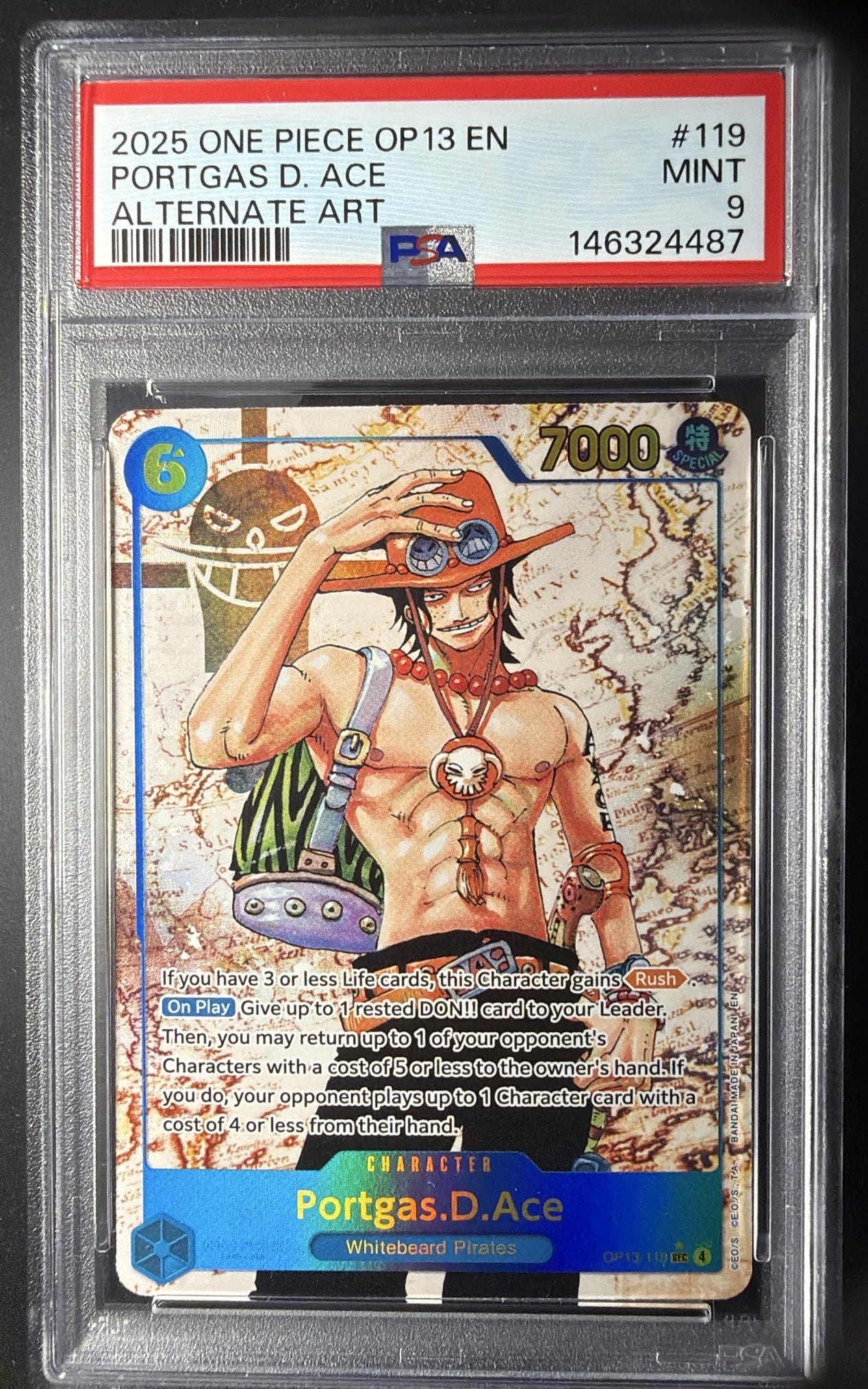 2025 One Piece Carrying On His Will Portgas D. Ace #OP13-119 Secret Rare Alternative Art PSA 9
