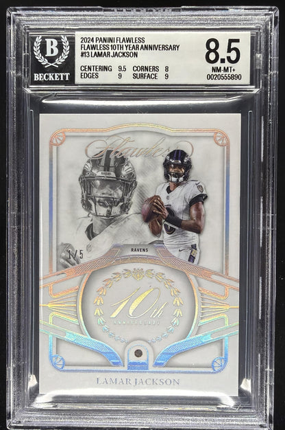 2024 Panini Flawless Lamar Jackson #ANN-LJN 10th Year Anniversary 1/5 BGS 8.5