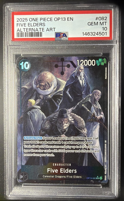 2025 One Piece Carrying On His Will Five Elders #OP13-082 Alternate Art SP PSA 10