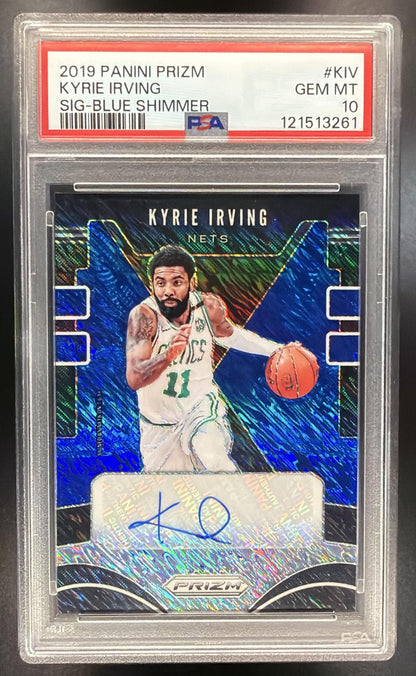2019 Panini Prizm Kyrie Irving #SG-KIV Signatures Prizms Premium Blue Shimmer Auto PSA 10