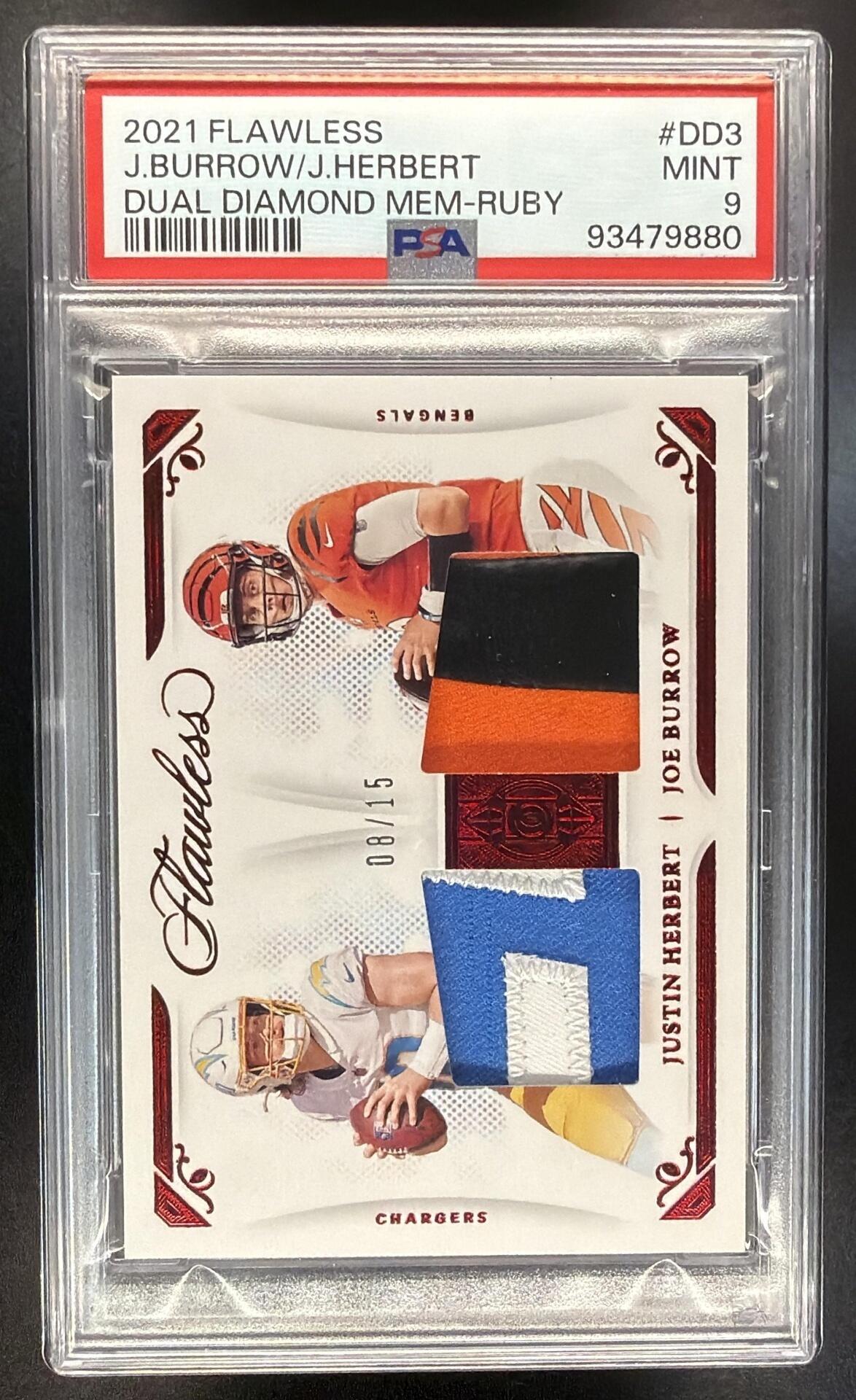 2020 Panini Flawless Justin Herbert #DD3 Dual Ruby Patch /15 PSA 9