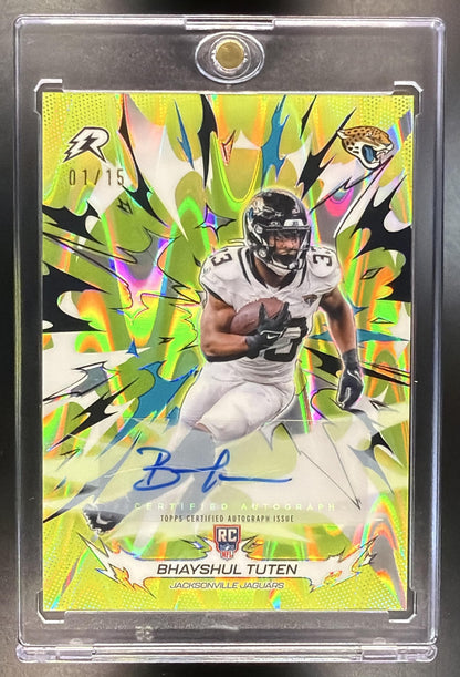 2025 Topps Resurgence Bhayshul Tuten #142 Rookie Signatures Lime Green Static Refractor /15 RC Auto