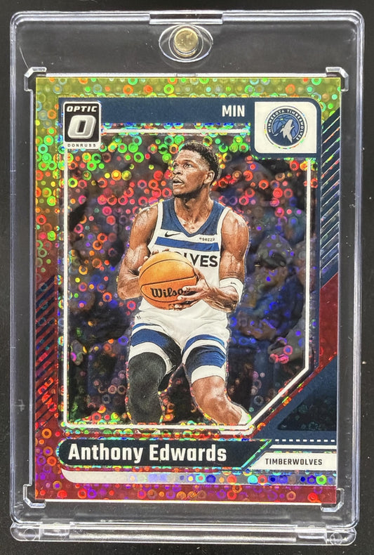 2024 Panini Donruss Optic Anthony Edwards #31 Fast Break Red & Yellow Prizm /7