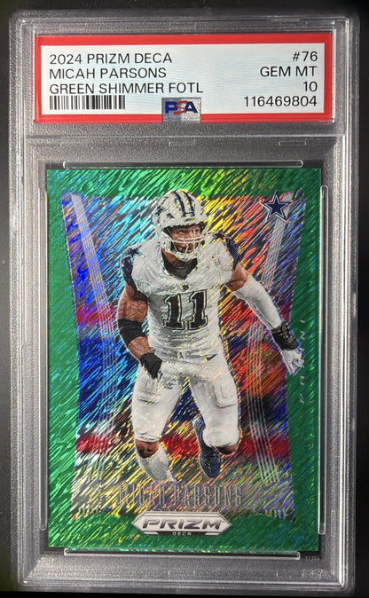 2024 Panini Prizm Deca Micah Parsons #76 Green Shimmer /12 PSA 10