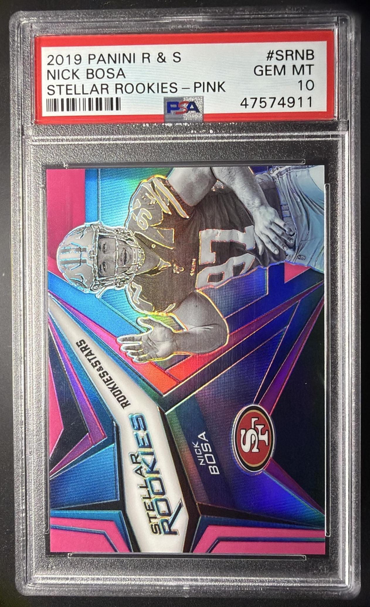 2019 Panini Rookies & Stars Nick Bosa #SR-NB Stellar Pink 11/50 RC PSA 10