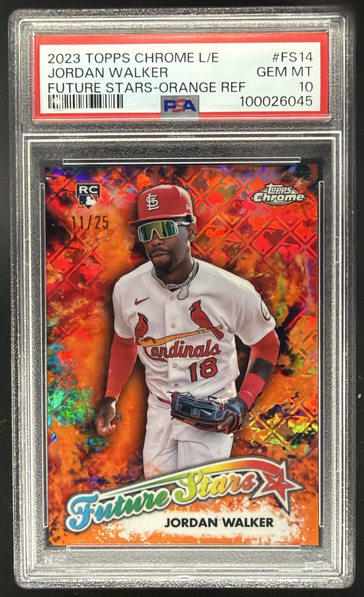 2023 Topps Chrome Logofractor Jordan Walker #FS-14 Future Stars Orange /25 RC PSA 10