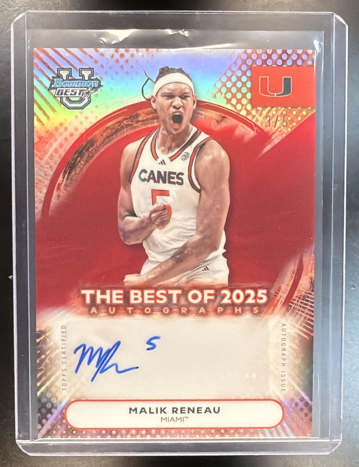 2026 Bowman Best University Malik Reneau #BA-MR Red Refractor Auto 3/5 Miami