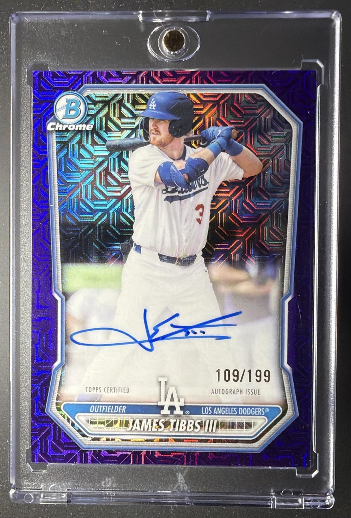 2026 Bowman Mega Box James Tibbs III #BMA-JT Chrome Auto Purple Mojo Refractor /199