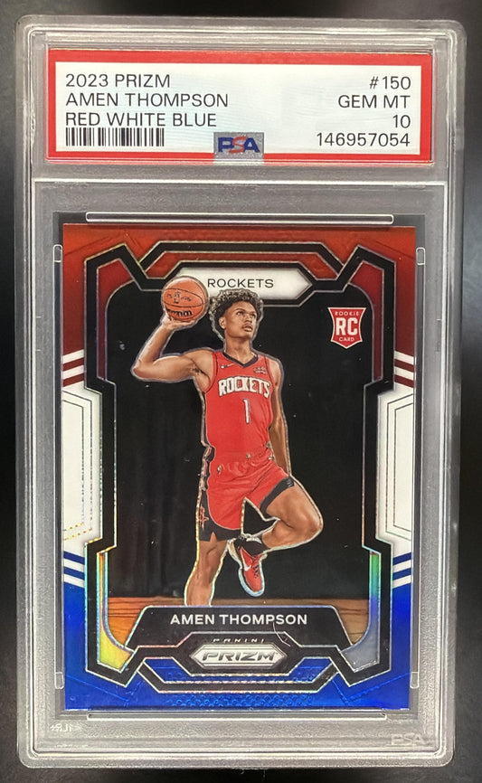 2023-24 Panini Prizm Amen Thompson #150 Prizms Red White and Blue RC PSA 10