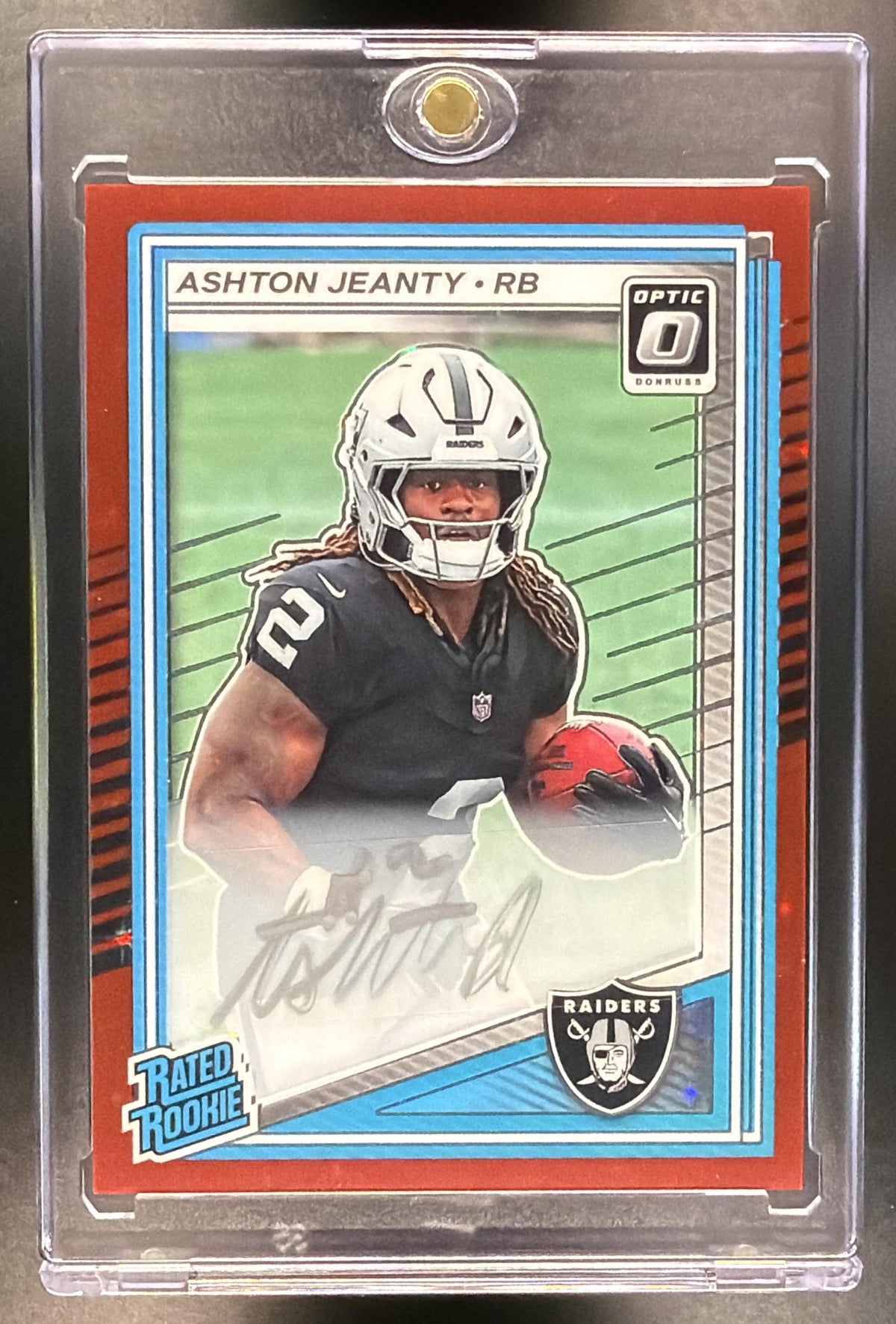 2025 Panini Donruss Optic Ashton Jeanty #202 Rated Rookie RPS Auto Red Prizm /50