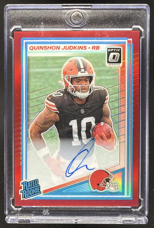 2025 Panini Donruss Optic Quinshon Judkins #252 Rated Rookie RPS Auto Red Prizm /99
