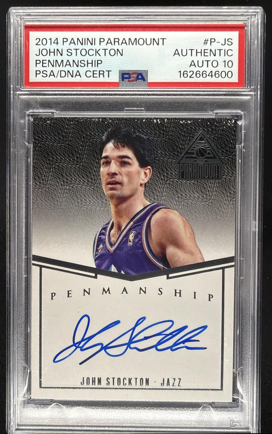 2014-15 Panini Paramount John Stockton #P-JS Penmanship Auto /35 PSA AUTH
