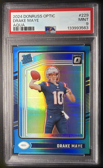 2024 Panini Donruss Optic Drake Maye #229 Aqua 60/299 Rated Rookie PSA 9