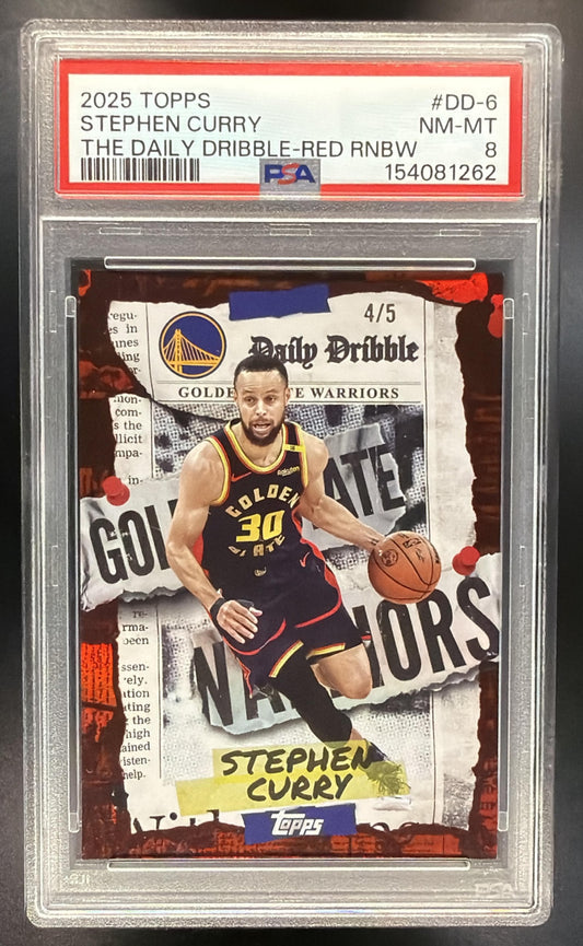 2025-26 Topps Stephen Curry #DD-6 The Daily Dribble Red Rainbow 4/5 PSA 8