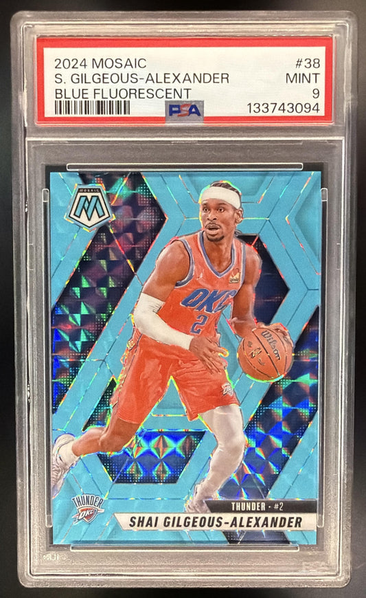 2024-25 Panini Mosaic Shai Gilgeous-Alexander #38 Blue Flourescent 2/49 JSY # PSA 9